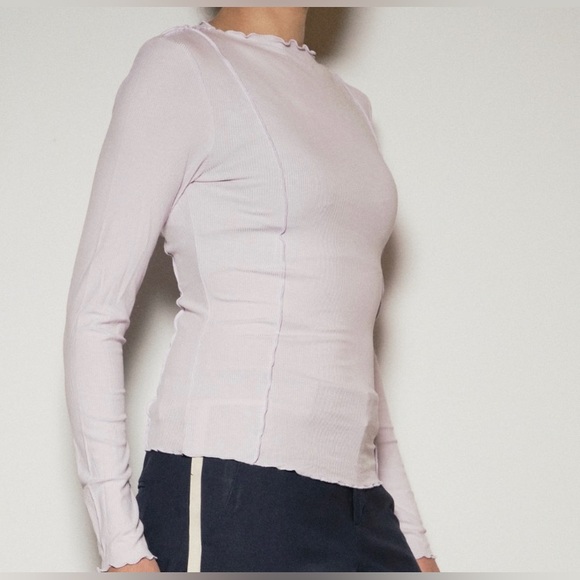 & Other Stories NWT Fitted Frill Edge Long Sleeve Top Pale Lilac S, M, L - Picture 3 of 6